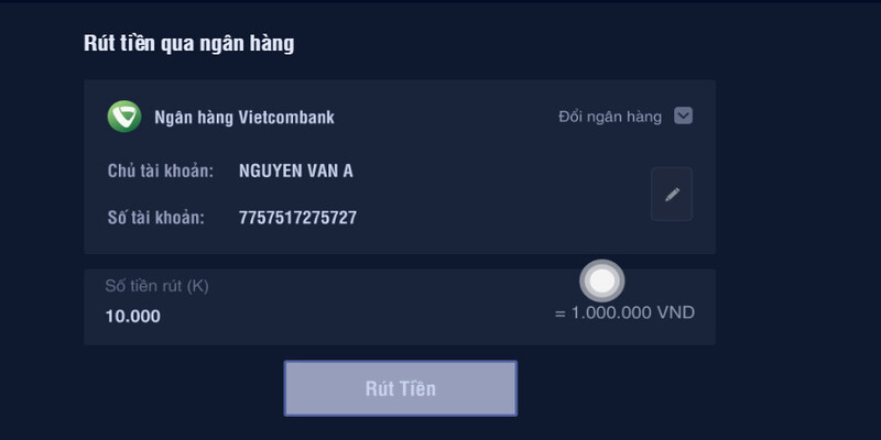 Rút tiền TX88 bằng phương thức ngân hàng